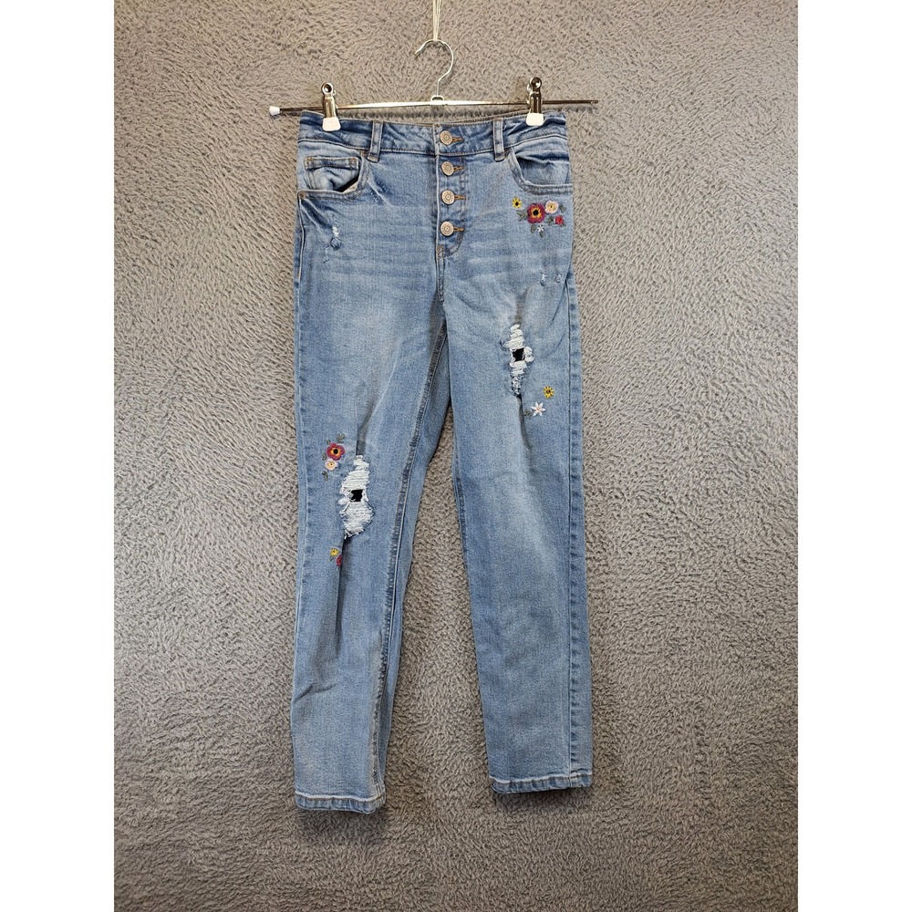 Cat & Jack Jeans Girls 12 (Fits W26xL26) Blue Girlfriend Floral Distressed Denim